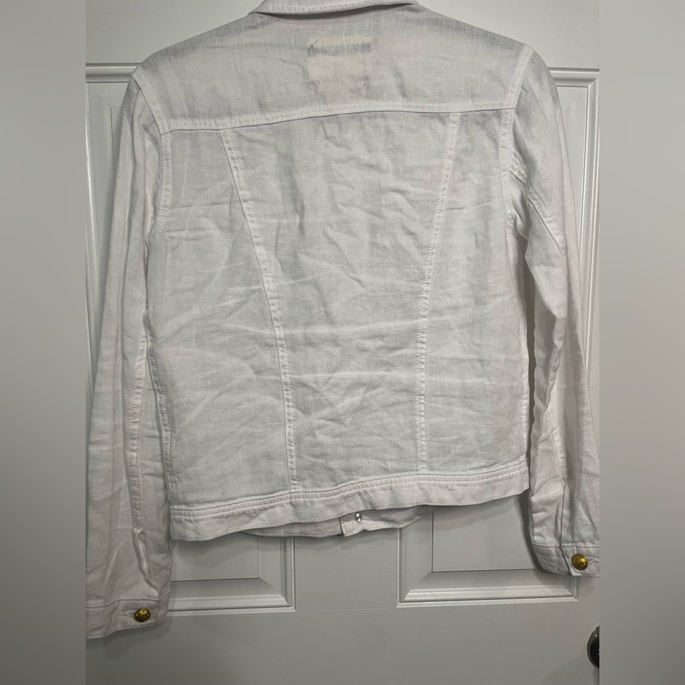 L'AGENCE Point Collar Celine Slim Femme 100% Linen Jacket - Gold Buttons XS - Picture 9 of 9